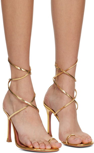 Аксесоари Amina Muaddi Amina Muaddi Henson Thong Lace Up Heeled Sandals Металик | HENSON THONG LACE UP SR MI, 3