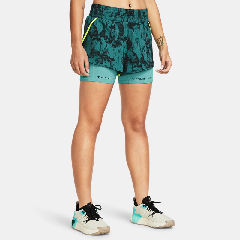 Къси панталони Under Armour Project Rock Leg Day Flex Shorts mit Aufdruck für Damen Coastal Teal / Hydro Teal Зелено | 1384202-722