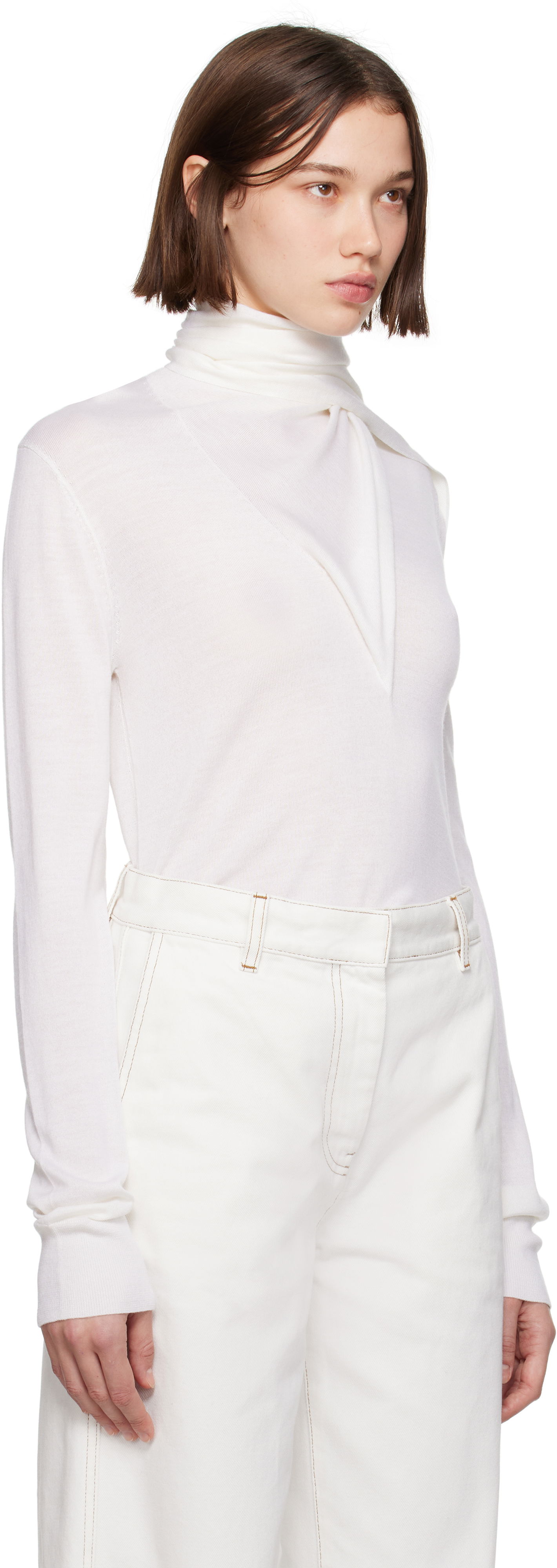 Пуловер TOTEME Draped Scarf Knit Sweater Бяло | 244-WRT0393-YA0087, 1