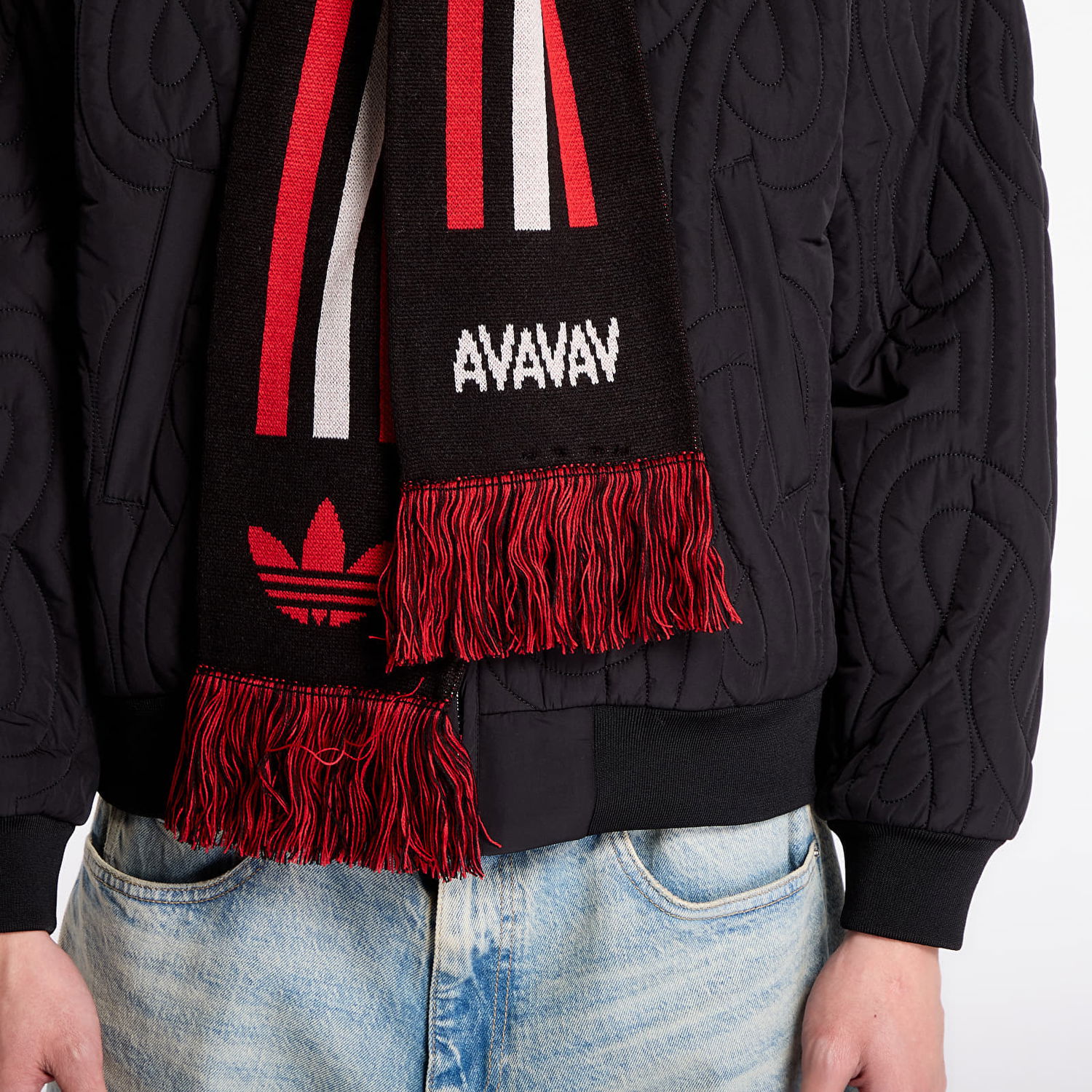Шал adidas Originals adidas x AVAVAV Striped Knit Fan Scarf with Fringes Черно | KC6669, 1