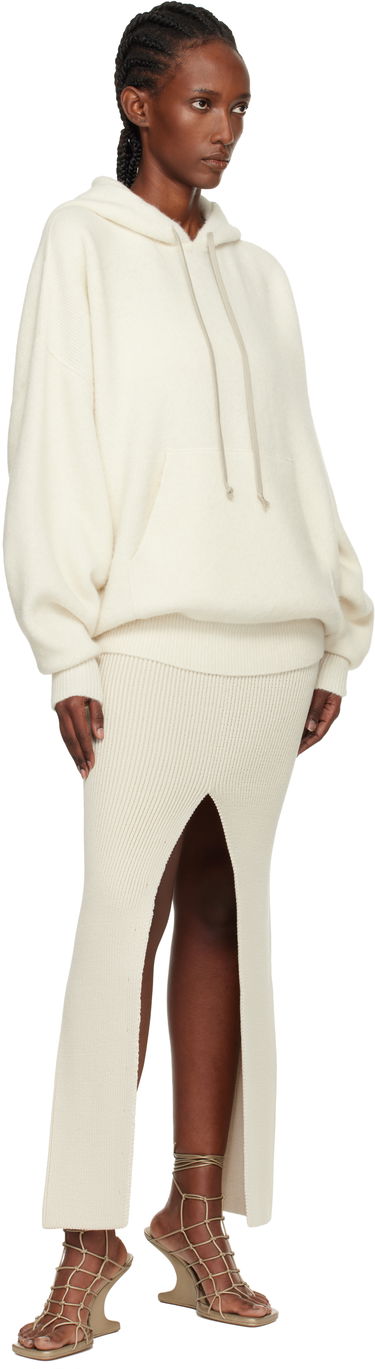 Пола Rick Owens Rick Owens Concordians Ribbed Knit Sliced Midi Skirt Бяло | RO02E4671 KWVH, 3