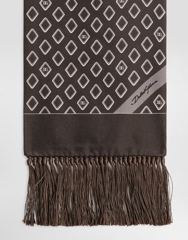 Шал Dolce & Gabbana Dolce & Gabbana Silk Twill Scarf with Micro-Logo Pattern and Tassels Кафяво | GQ209EG0WUHM3725, 1