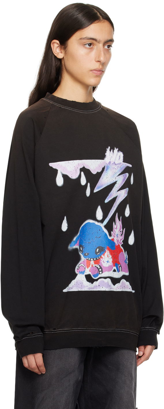 Пуловер We11done We11done Distressed Graphic Sweatshirt Черно | WD-TS3-23-868-U-BK, 1