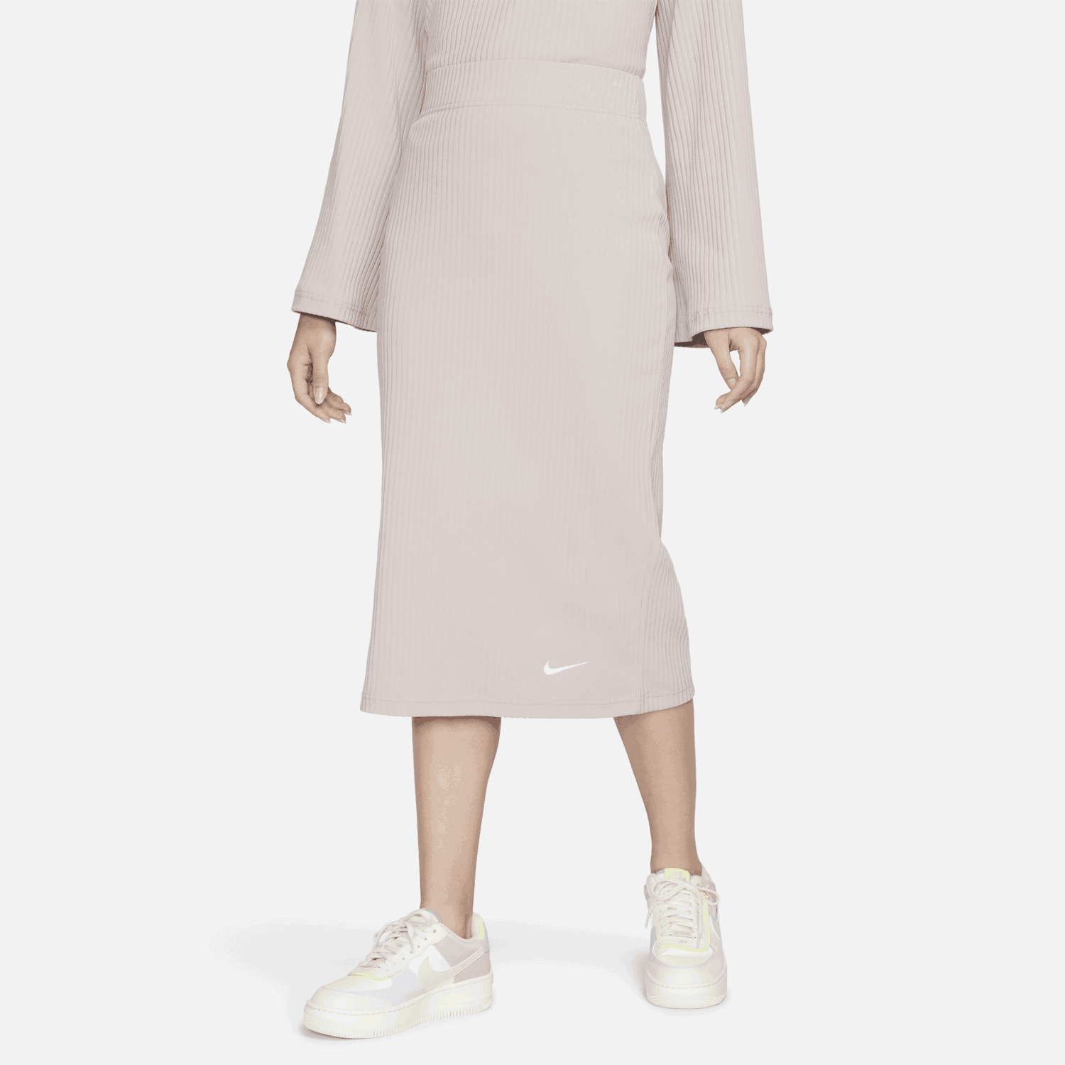 Пола Nike High-Waisted Ribbed Jersey Skirt Бежово | DV7956-272, 0