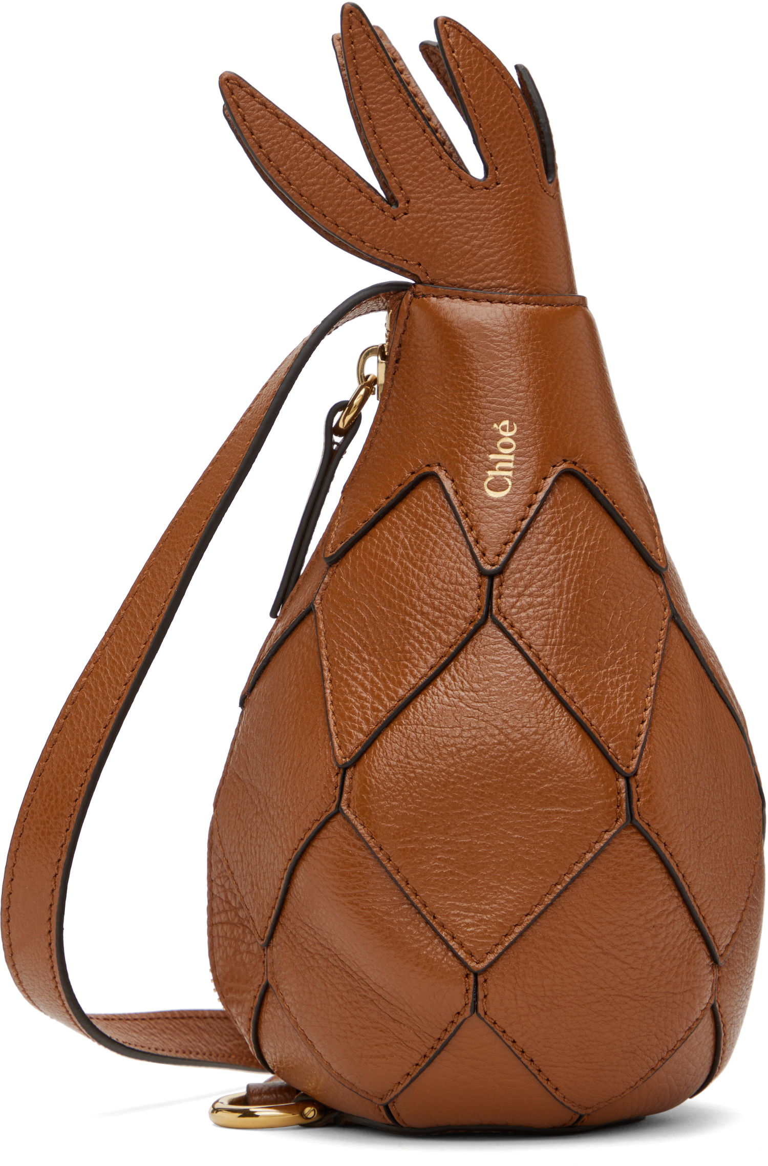 Дамска чанта CHLOÉ Leather Pineapple Shaped Shoulder Bag Кафяво | CHC24WP430N72, 0