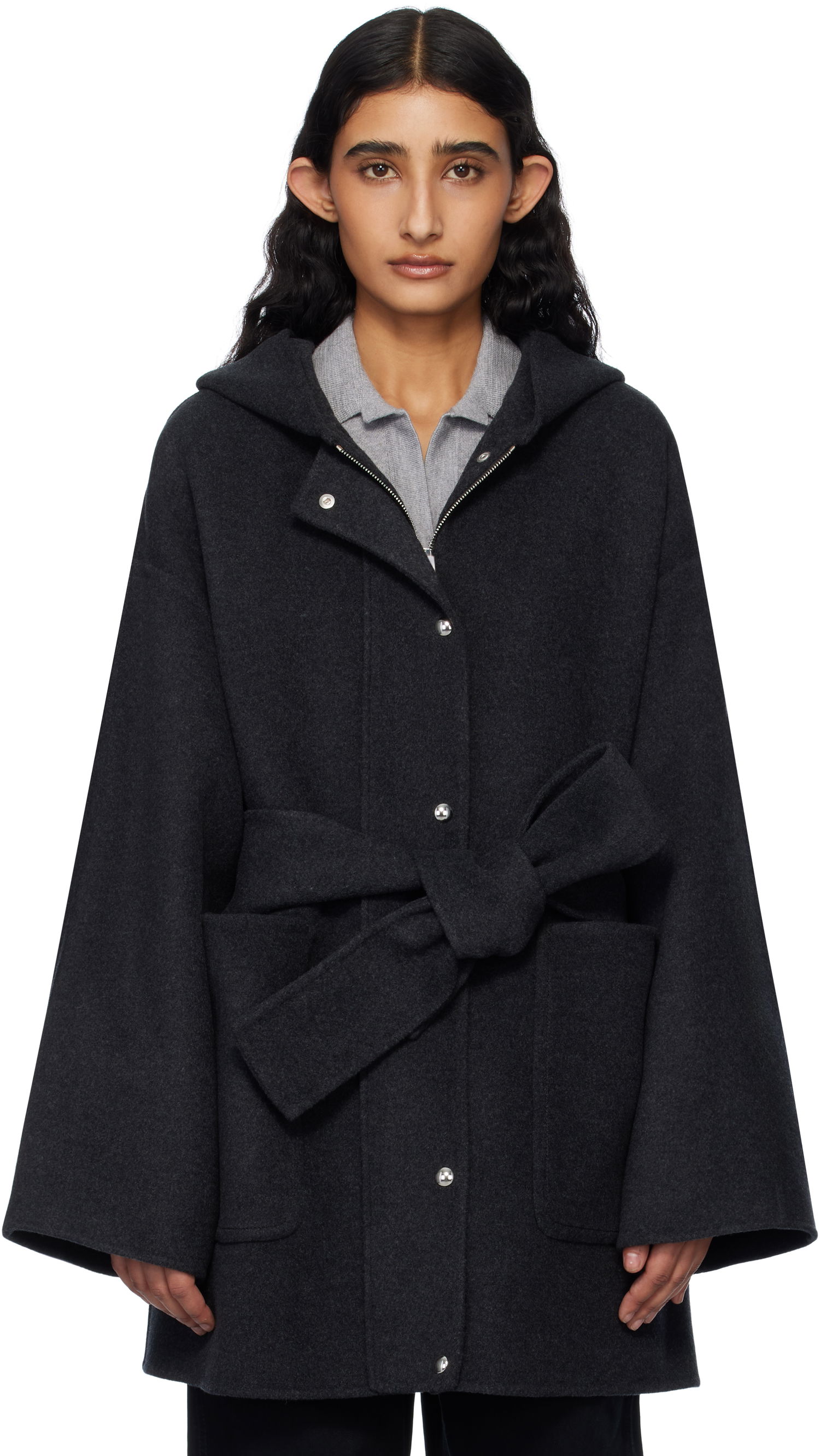 Палта Khaite Khaite Hessner Hooded Belted Coat Сиво | 7129547, 0