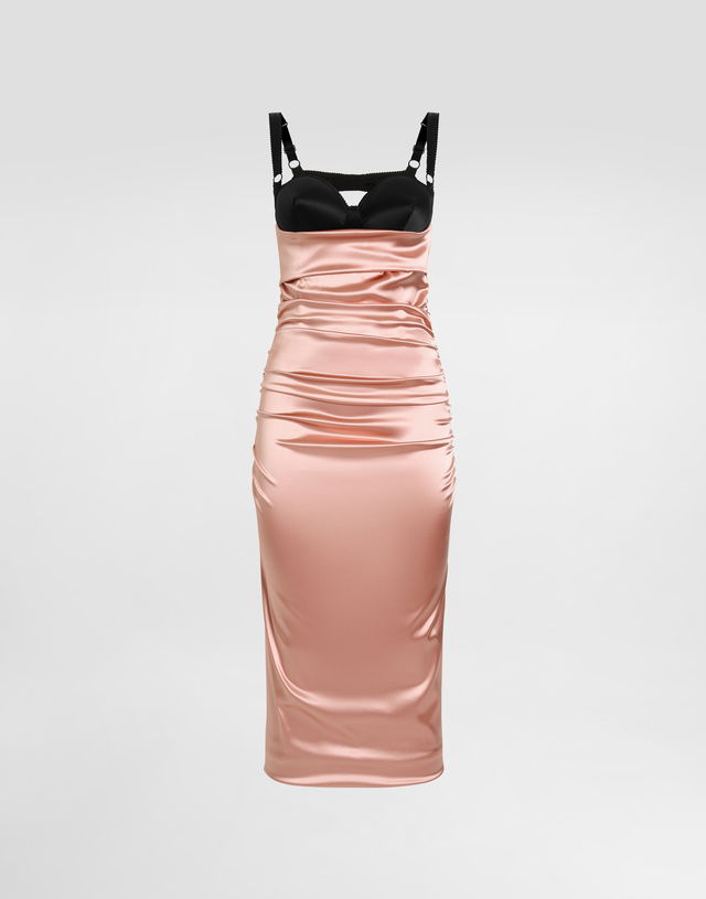 Dolce & Gabbana Draped Satin Calf-Length Dress with Bra-Style Cups