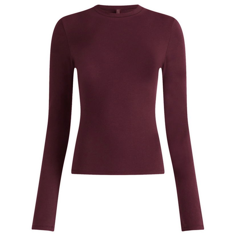 Тениска SKIMS Cotton Jersey Long Sleeve T-Shirt, Size Large Бургунди | AP-TSH-0647-CUR