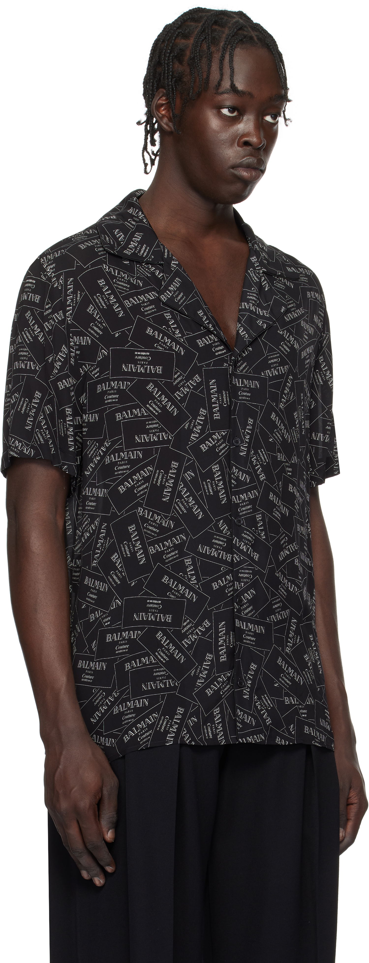 Риза Balmain All-Over Label Print Shirt Черно | EH1HN070VH56, 1