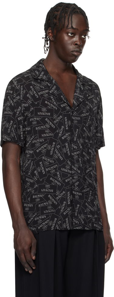 Риза Balmain All-Over Label Print Shirt Черно | EH1HN070VH56, 1