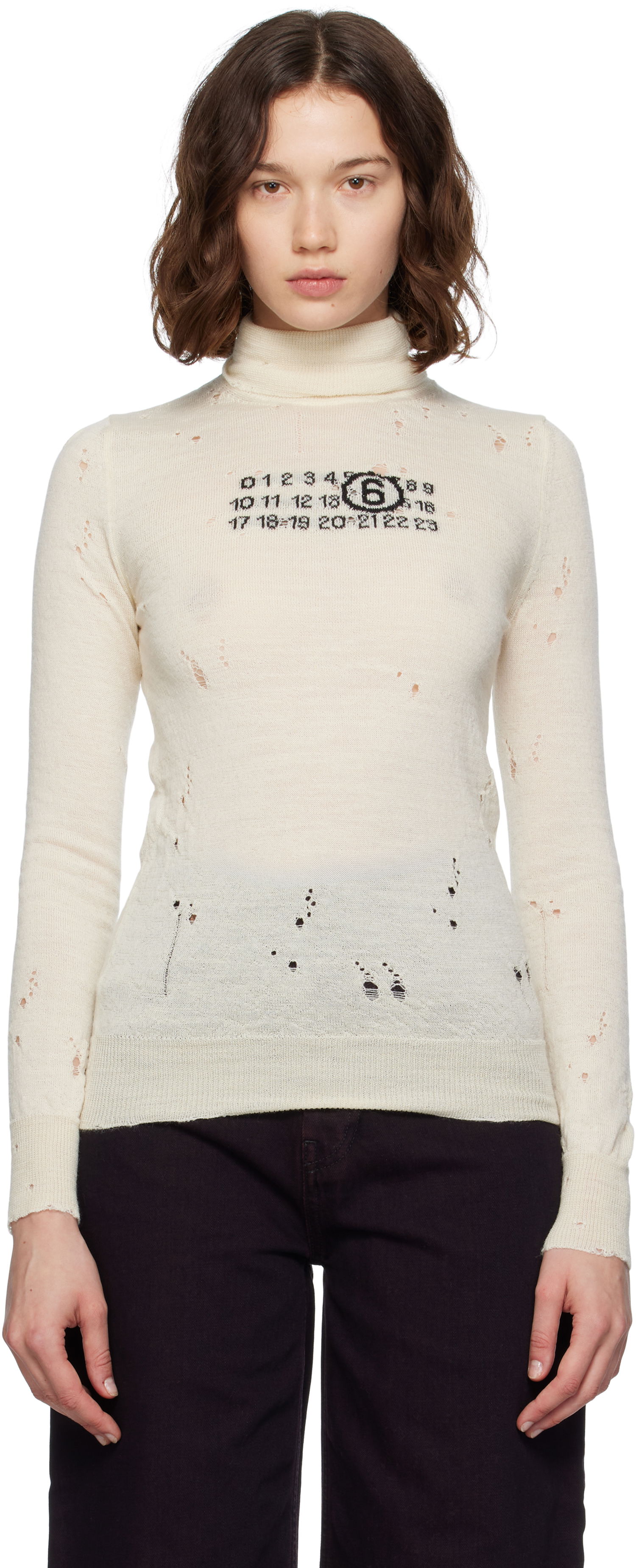 Пуловер Maison Margiela MM6 Maison Margiela Distressed Wool Turtleneck Бежово | S52HA0299 M13134, 0