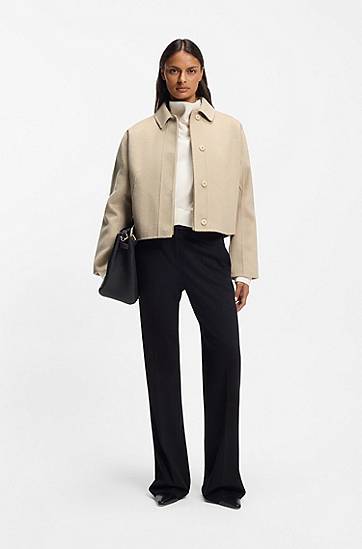 Палта BOSS Cropped Wool-blend Coat with Concealed Closure Бежово | 50543170, 1