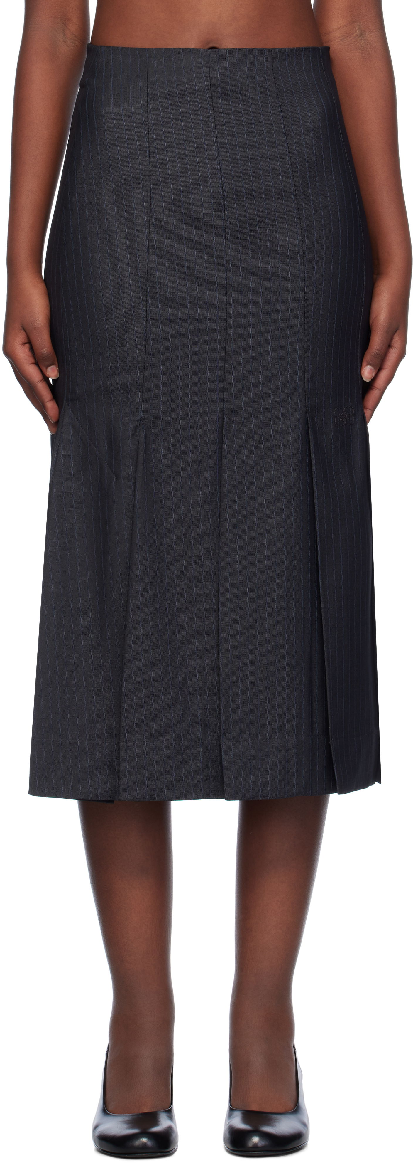 Пола GANNI Stripe Suiting Midi Skirt Черно | F9483, 0