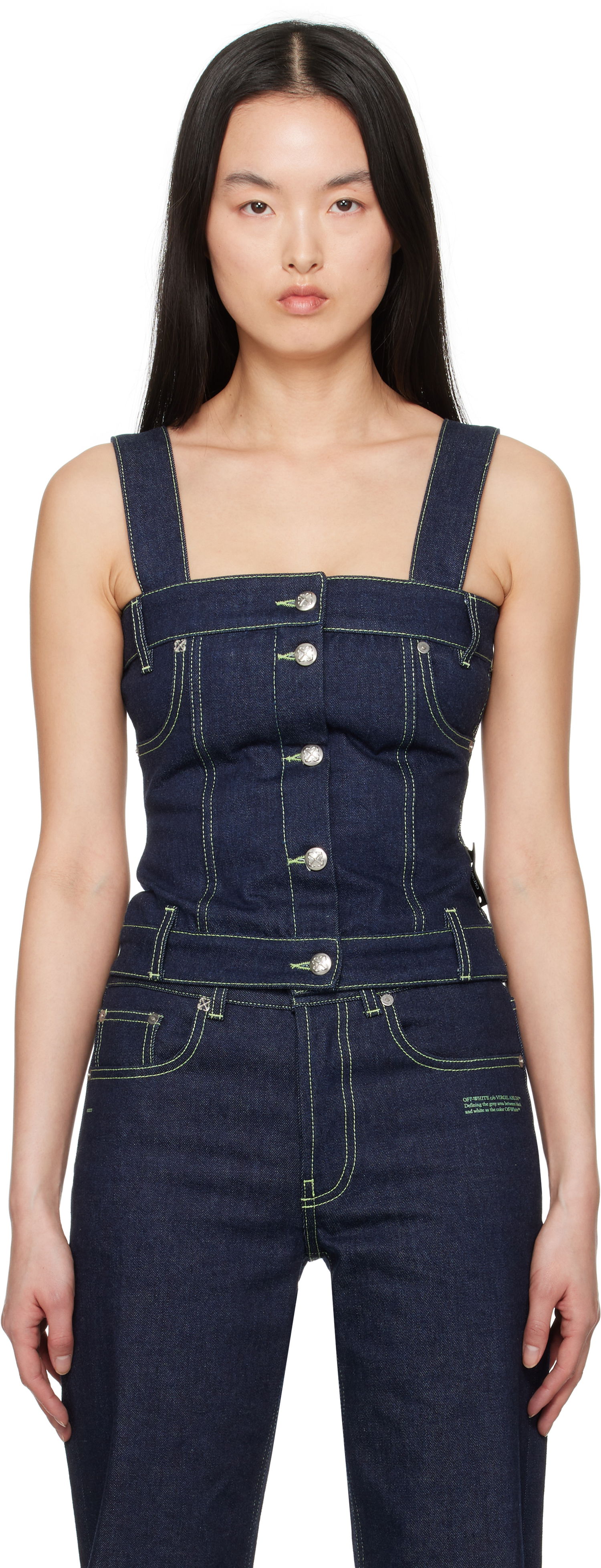 Потник Off-White Off-White Corset Denim Tank Top Синьо | OWYP009S25DEN0014600, 0