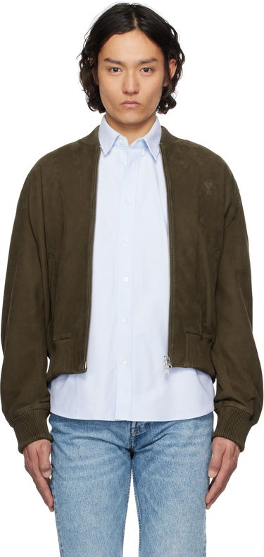 Яке бомбър AMI AMI Paris Zipped Suede Jacket Зелено | HJK152.LH0052, 0