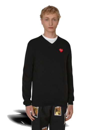 Пуловер Comme des Garçons Invader Heart V-Neck Sweater Черно | P1N082 2