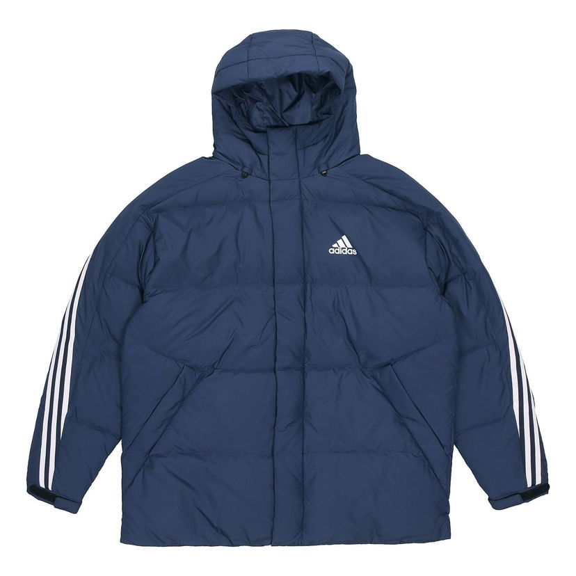 Пухо яке adidas Originals 3st Puffy Down Hooded Jacket Тъмно синьо | H20756