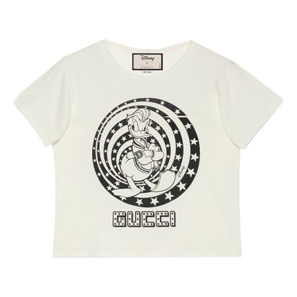 Тениска Gucci Disney x  Donald Duck Print T-Shirt Бяло | 644674-XJDBE-9095