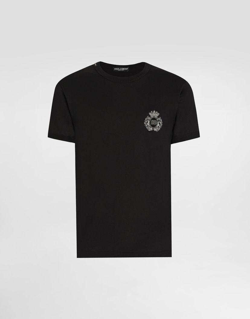 Тениска Dolce & Gabbana Dolce & Gabbana Cotton T-Shirt with Heraldic Patch Черно | G8PV1ZG7PJ6N0000