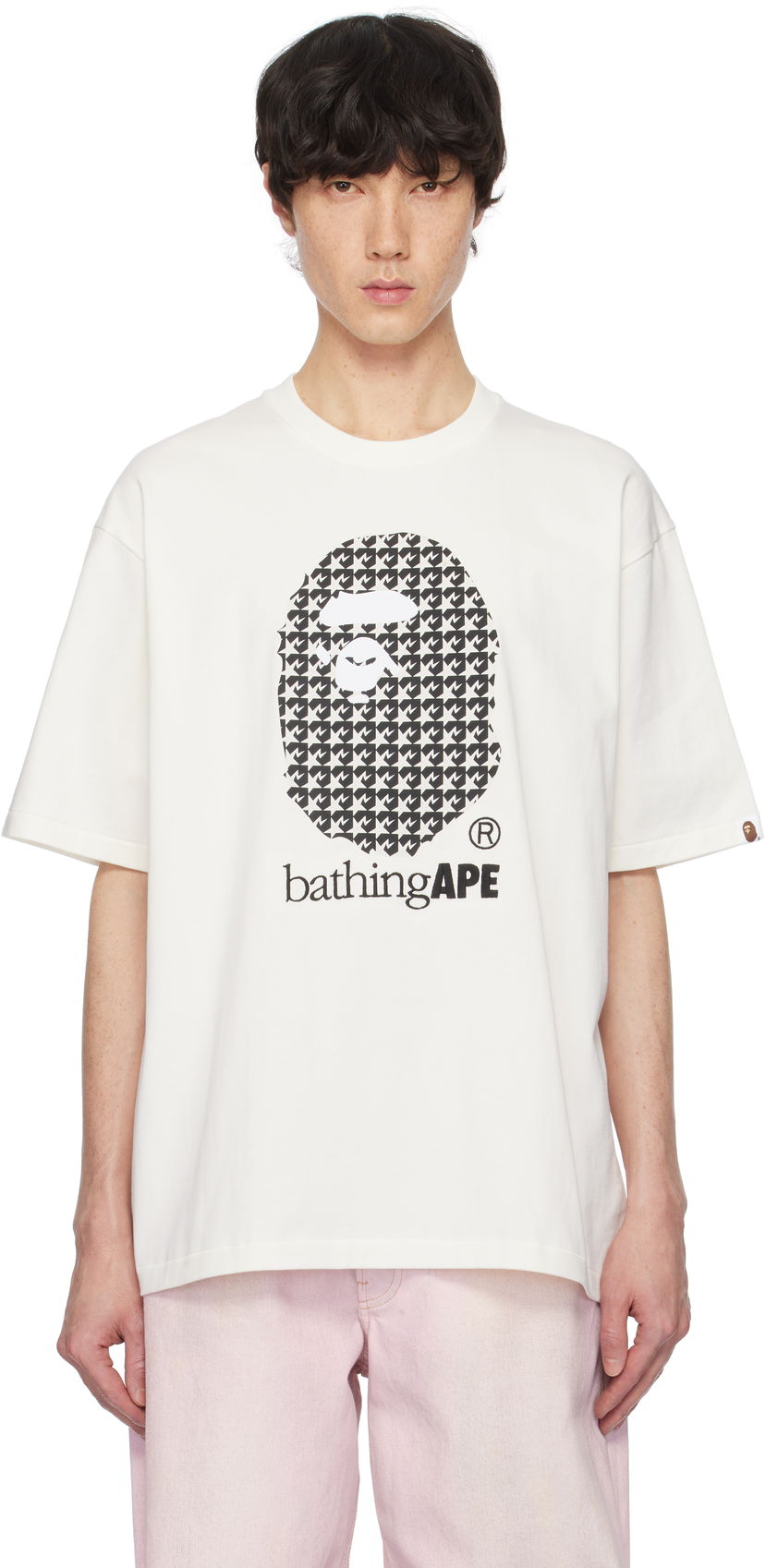 Тениска BAPE Houndstooth Graphic T-Shirt Бяло | 001TEK801329M