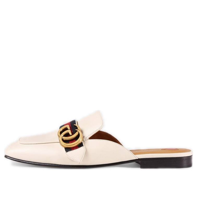 Кецове и обувки Gucci Loafer Mule with Striped Band and Metal Emblem Бяло | 423694-DKHC0-9061