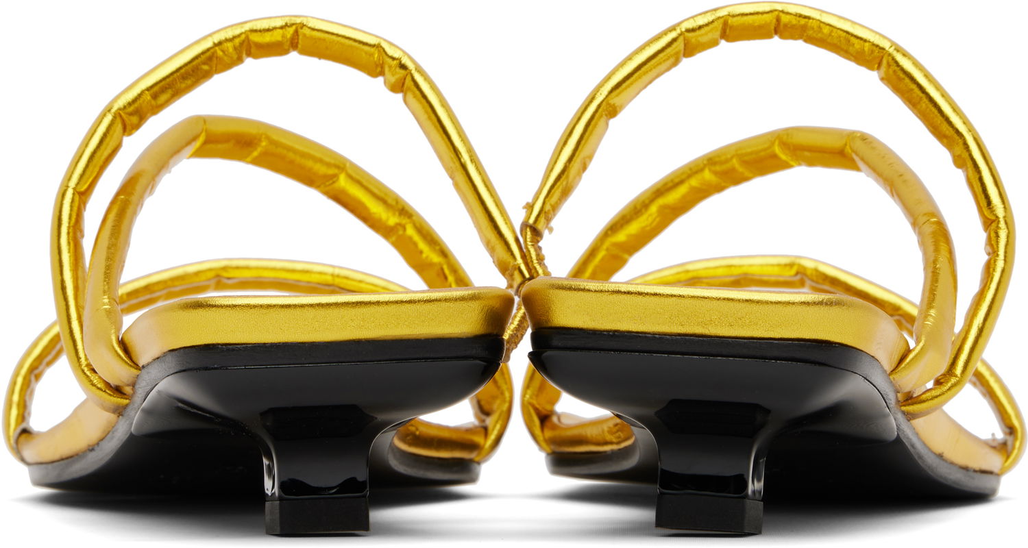 Грижа за обувките BY FAR BY FAR Morena Eel Embossed Metallic Leather Heeled Sandals Жълто | MWFHO015CL035ME033PL, 1