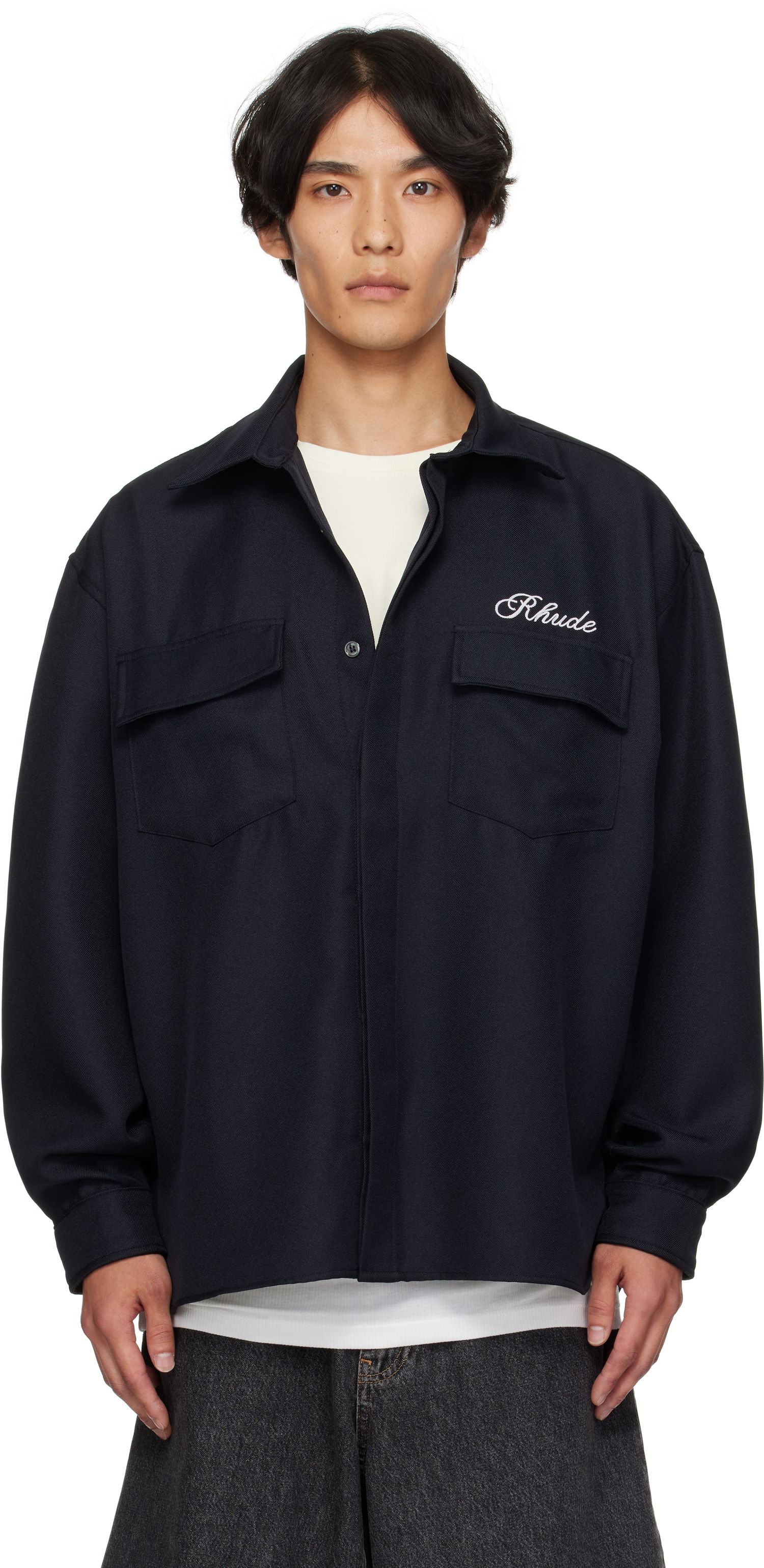Риза Rhude Boxy Long Sleeve Work Shirt Тъмно синьо | RHPF25SR02731, 0