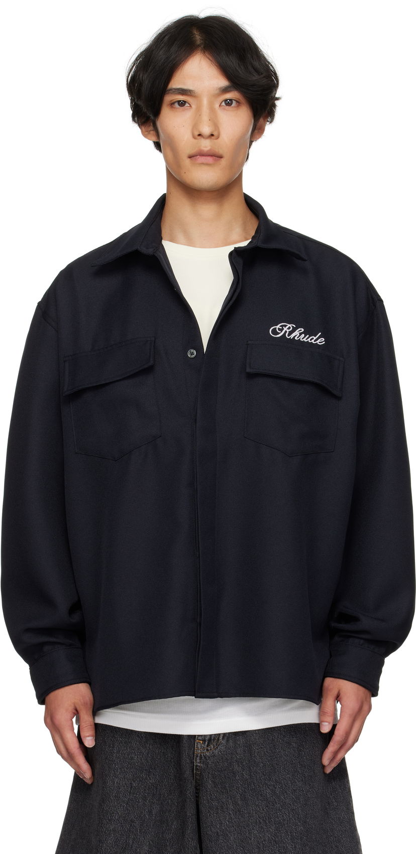 Риза Rhude Boxy Long Sleeve Work Shirt Тъмно синьо | RHPF25SR02731