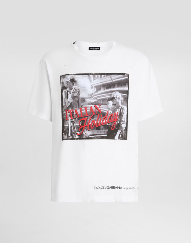 Dolce & Gabbana Cotton T-Shirt with "Italian Holiday" Print