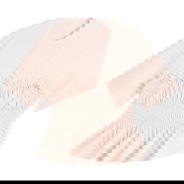 Тениска Cecilie Bahnsen Vilde Ruffled Smocked Peplum T-Shirt Розово | 425RTW19001, 1