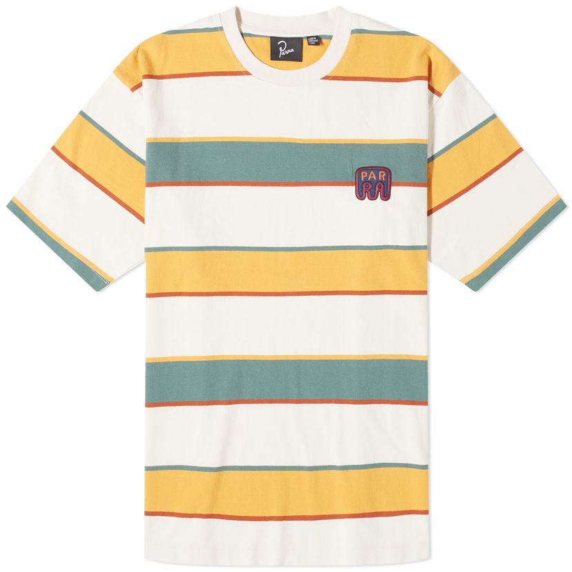 Тениска By Parra Striped T-Shirt with Logo Patch Бяло | 50110-YLW