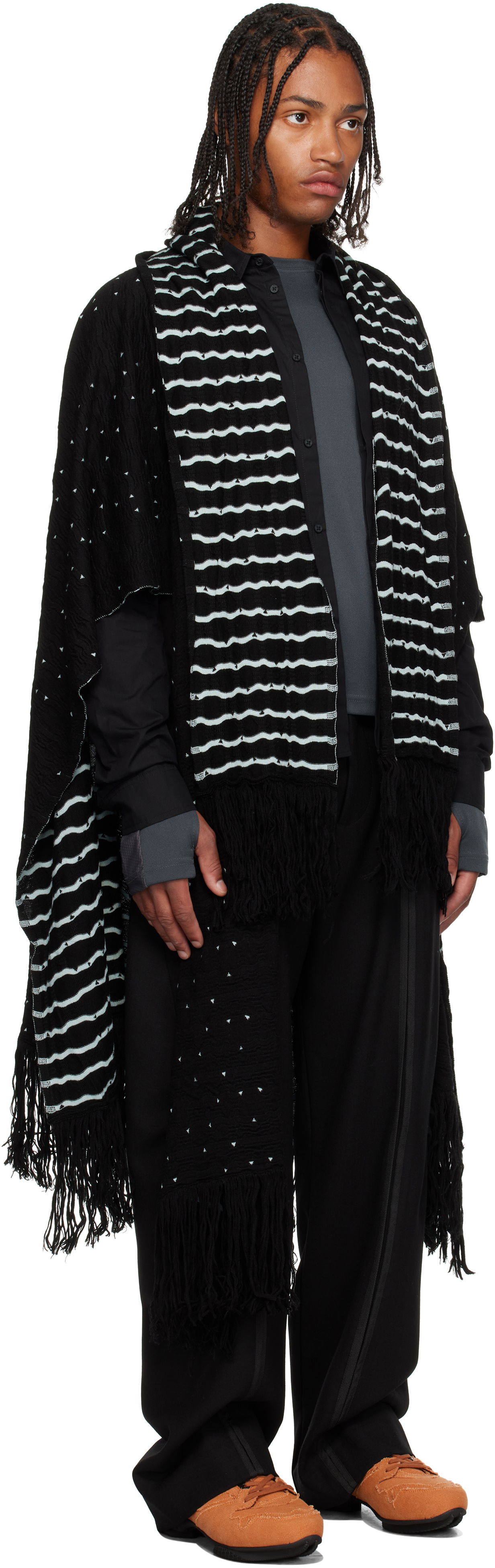 Шал KIKO KOSTADINOV Kiko Kostadinov Striped Fringed Scarf Черно | KKAW25KN07-107, 1