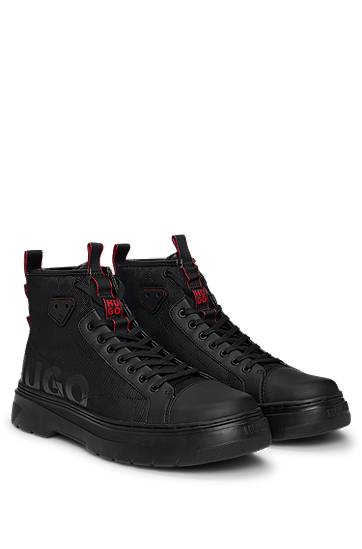 Кецове и обувки BOSS HUGO Logo High-Top Boots Черно | 50537065, 0