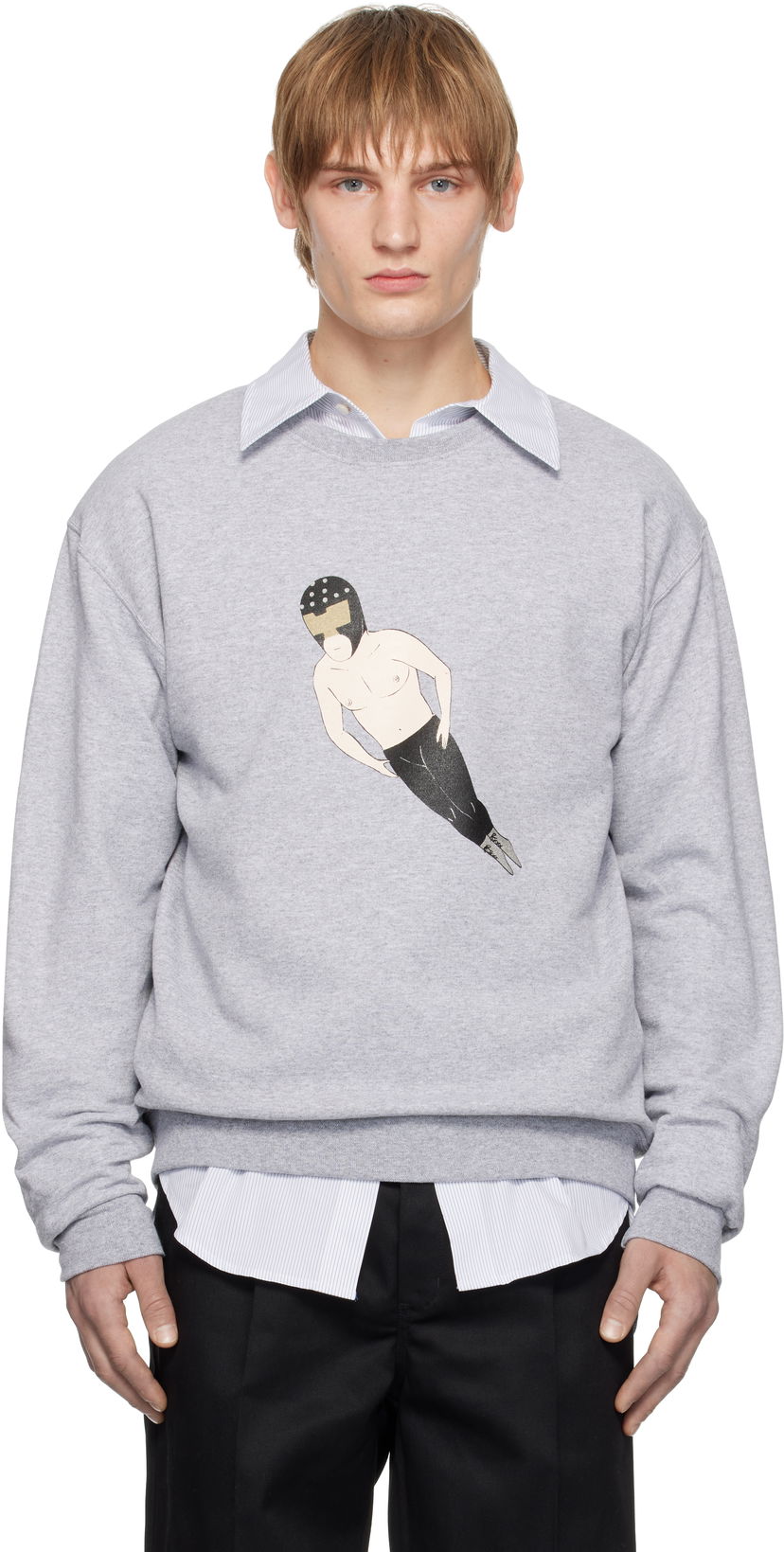 Суитчър WACKO MARIA Crewneck Sweatshirt With Graphic Print Сиво | 24FW-WMC-SS13