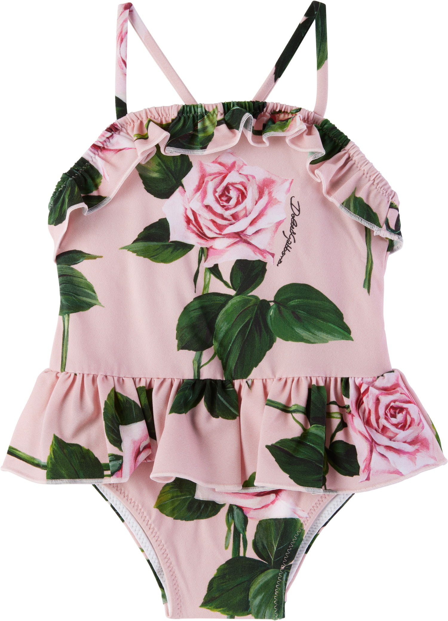 Бански Dolce & Gabbana Dolce&Gabbana Rose-Print Swimsuit with Ruffles Розово | L2J861 ON04Q, 0