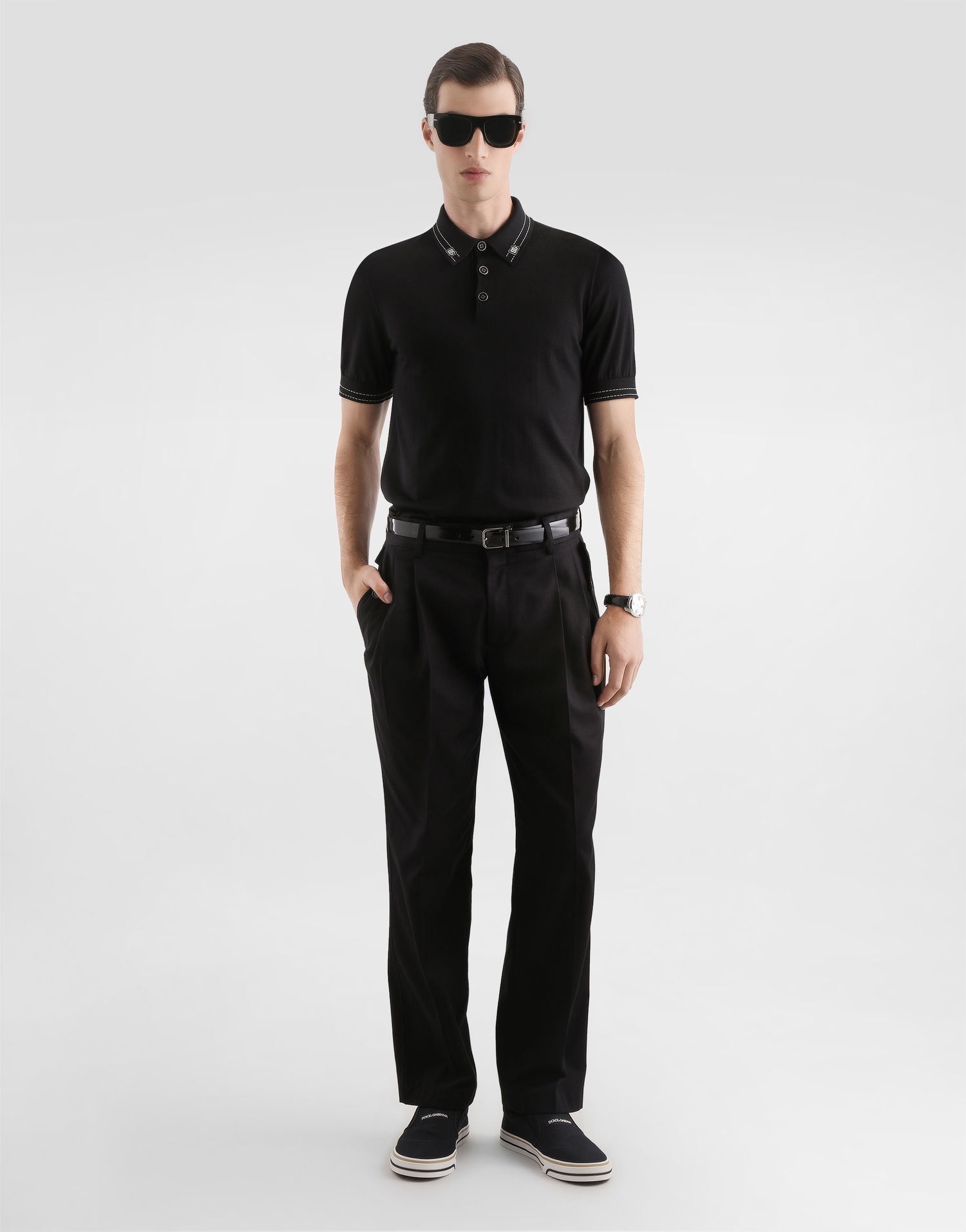 Поло тениска Dolce & Gabbana Silk Polo Shirt Черно | GXZ02TJBSOIN0000, 1
