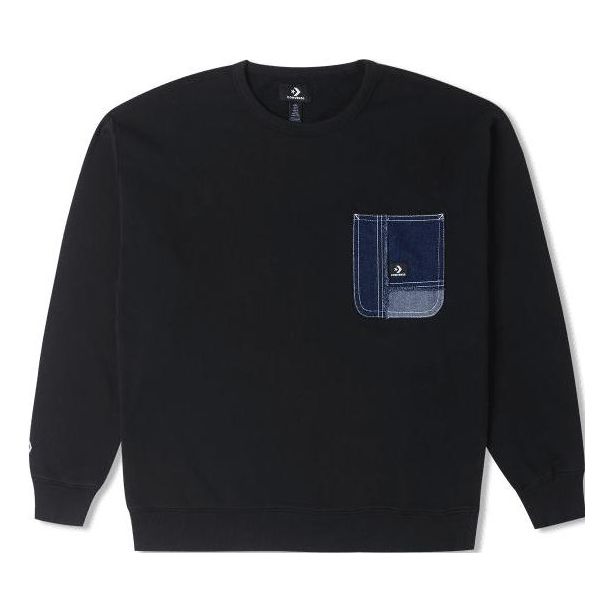 Пуловер Converse Denim Patchwork Crew Sweatshirt Черно | 10025519-A03