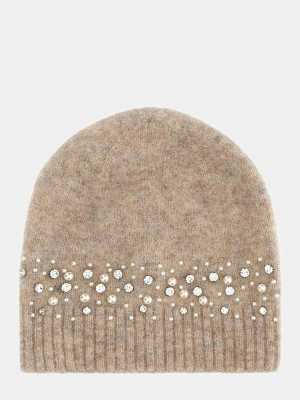 Wool Blend Beanie With Pearls