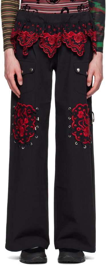 Карго панталони Chopova Lowena Embroidered Wide-Leg Cargo Trousers Черно | 4072, 0
