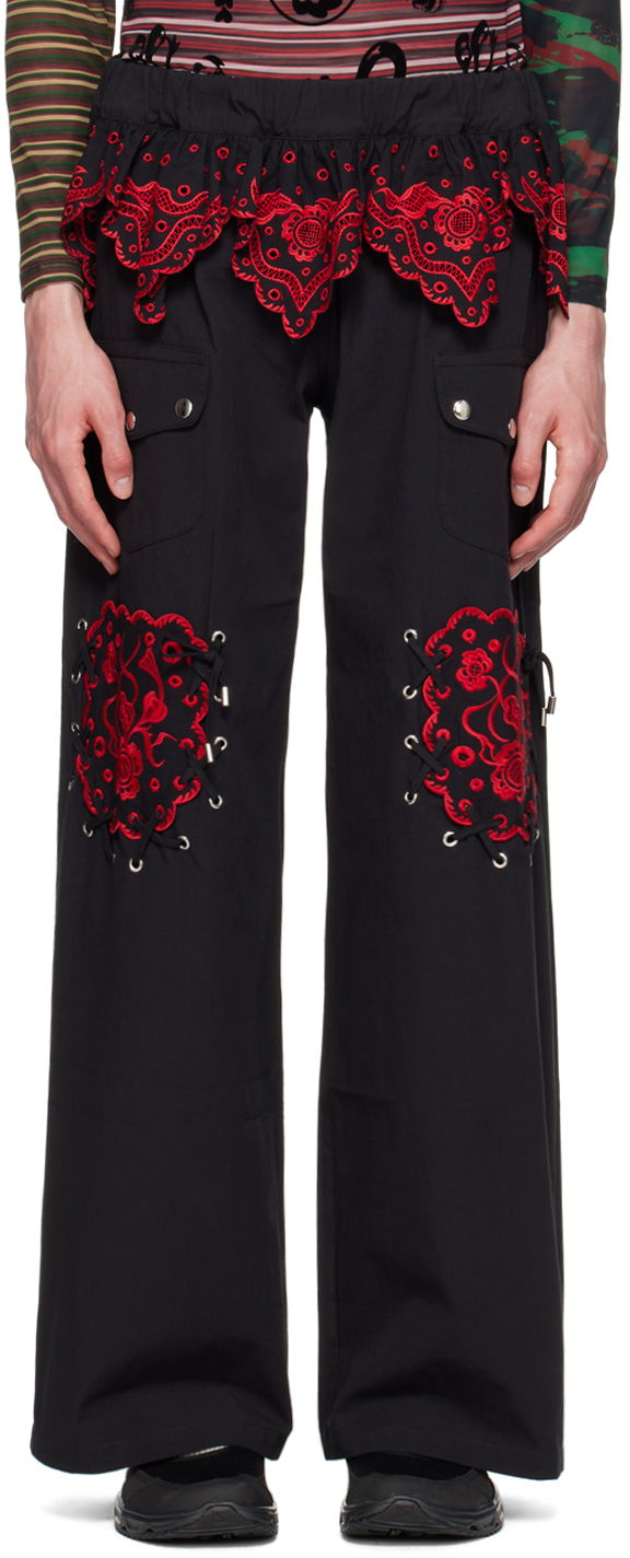 Карго панталони Chopova Lowena Embroidered Wide-Leg Cargo Trousers Черно | 4072