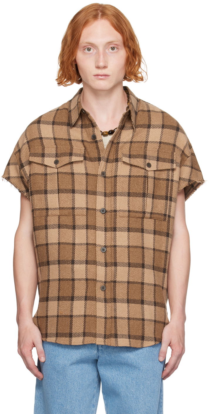 Риза Dries Van Noten Brown Check Shirt Бежово | 242-020713-9292