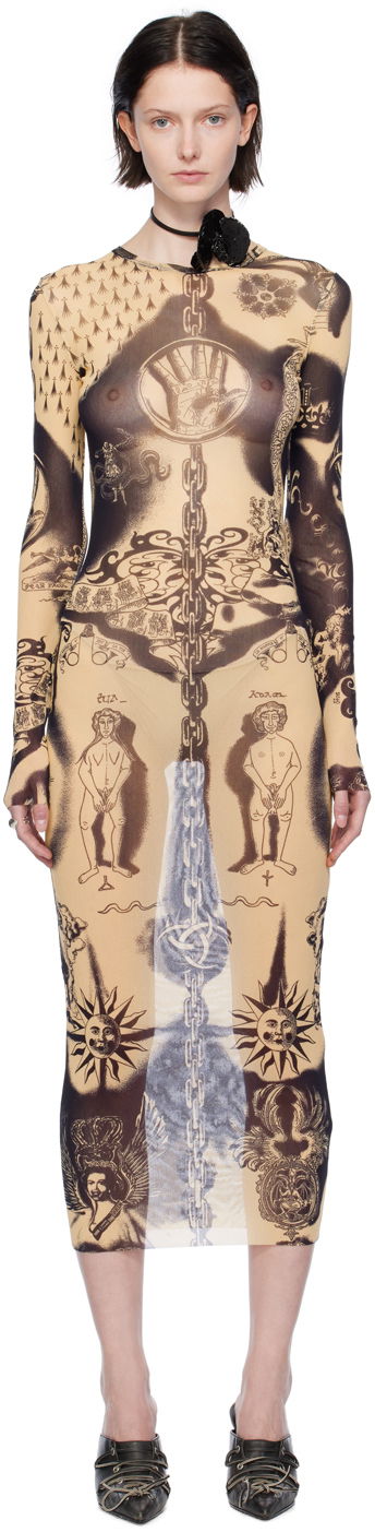 Pокля Jean Paul Gaultier Gaultier Heraldique Mesh Midi Dress Бежово | 23/15-F-RO075-T539-6359, 0