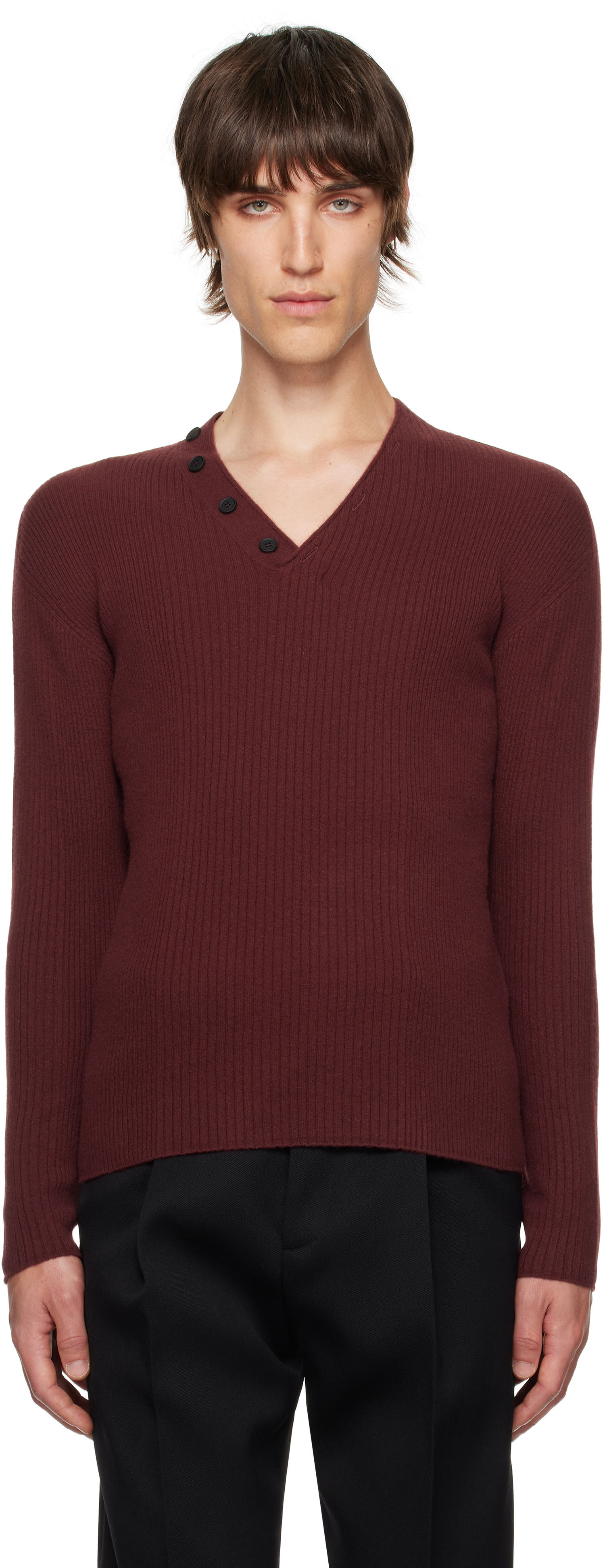 Пуловер LANVIN Ribbed V-Neck Sweater Бургунди | RM-PO0054-K048-H24, 0