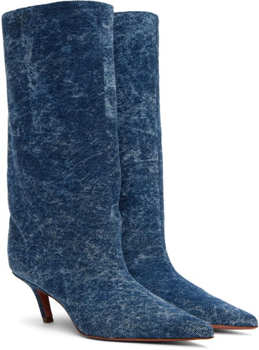 Дамска чанта Amina Muaddi Amina Muaddi Fiona 60 Denim Boots Синьо | FIONA BOOT SLANTED DENIM ACID, 3