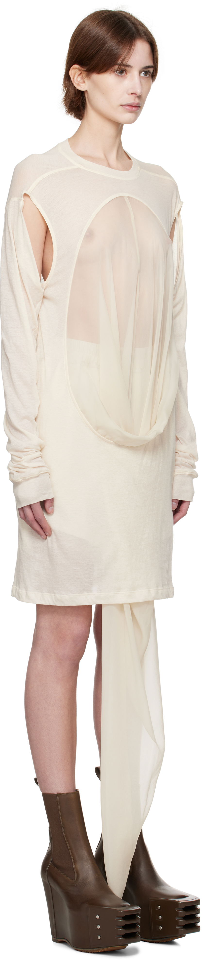 Pокля Rick Owens Rick Owens Draped Long Sleeve T-Shirt Бежово | RP01E7205 UCS, 1