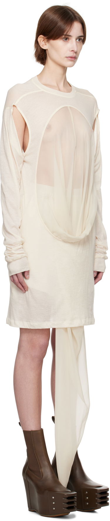 Pокля Rick Owens Rick Owens Draped Long Sleeve T-Shirt Бежово | RP01E7205 UCS, 1