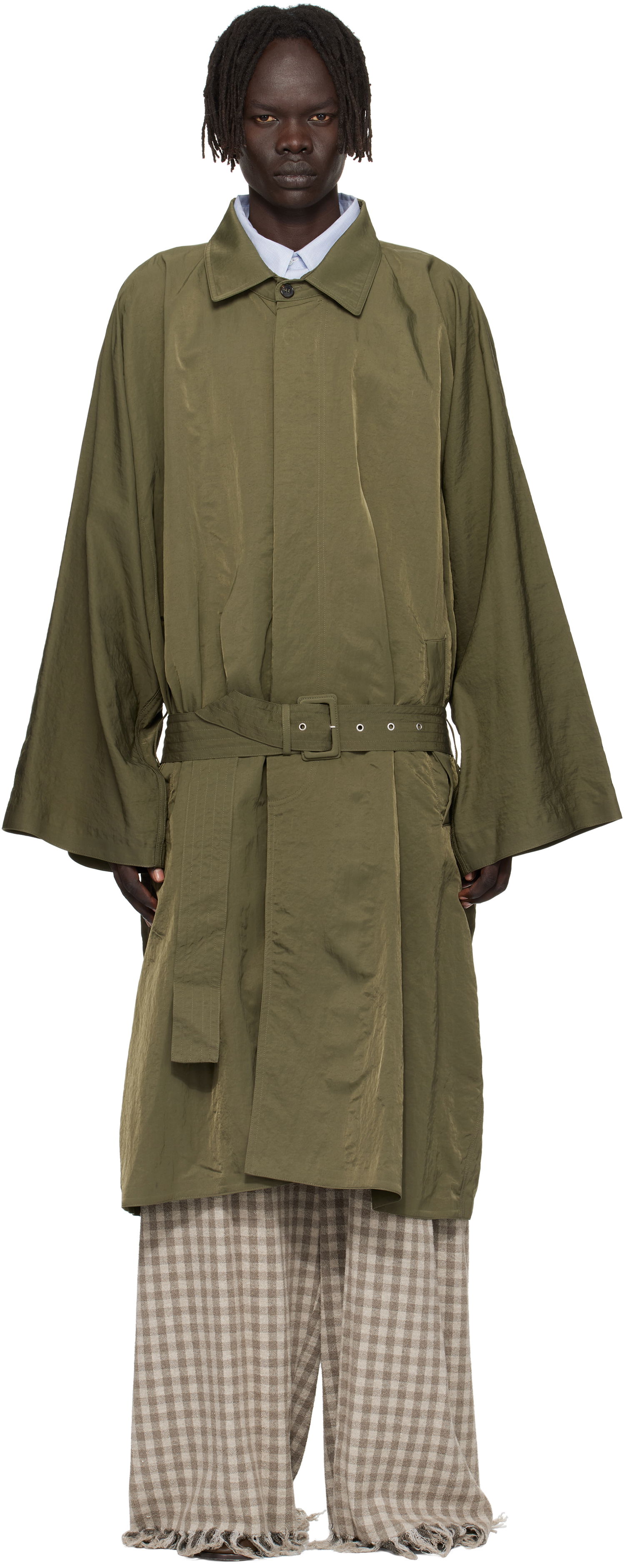 Тренчкот HED MAYNER Hed Mayner Crinkled Trench Coat Зелено | HMMB10043A-HB219, 0