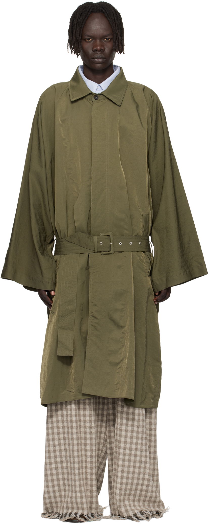 Тренчкот HED MAYNER Hed Mayner Crinkled Trench Coat Зелено | HMMB10043A-HB219