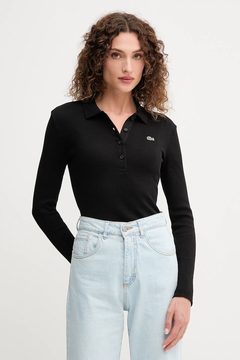 Поло тениска Lacoste Lacoste Long Sleeve Polo Shirt Черно | DF5281