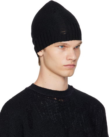 Шапка Ann Demeulemeester Ann Demeulemeester Edon Destroyed Seed Stitch Beanie Черно | B0013176-KN071-099, 1